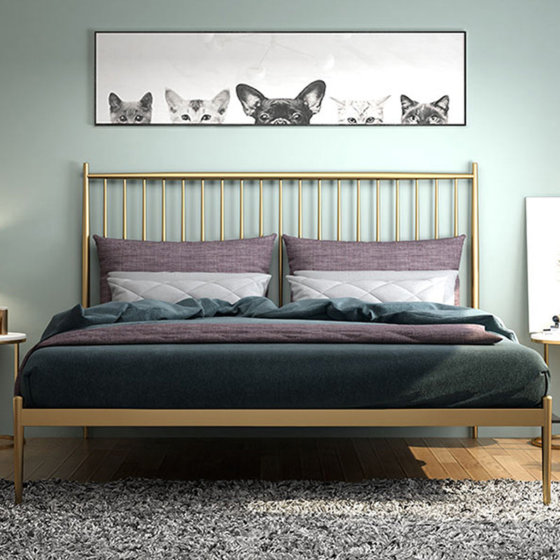 Metal and Wood Standard Bed Rectangular Slat Bed with Headboard
