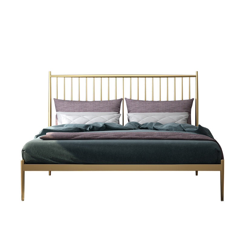 Metal and Wood Standard Bed Rectangular Slat Bed with Headboard