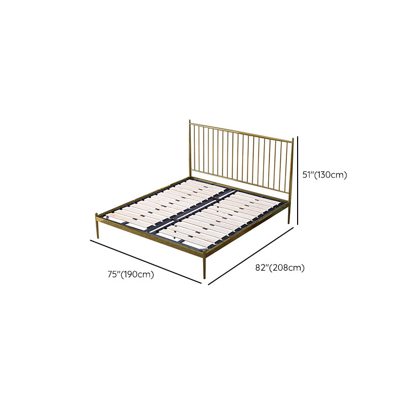 Metal and Wood Standard Bed Rectangular Slat Bed with Headboard