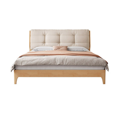 Solid Color Panel Bed Upholstered Headboard Scandinavian Standard Bed