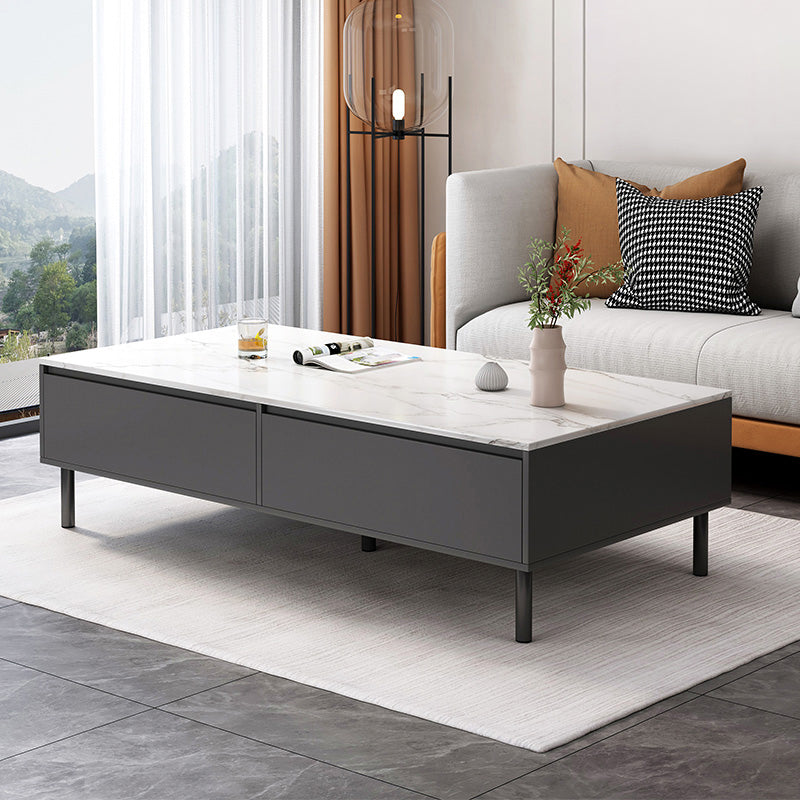 Rectangle Single Coffee Table Four Legs Coffee Table with Storage 47"L x 25.5"W x 16"H Ivory 4 Clearhalo 'Coffee & Accent Tables' 'Coffee Tables' 'coffee_tables' 'furn' 'furn_coffee_tables' 'Furniture' 'Living Room Furniture' 6994441