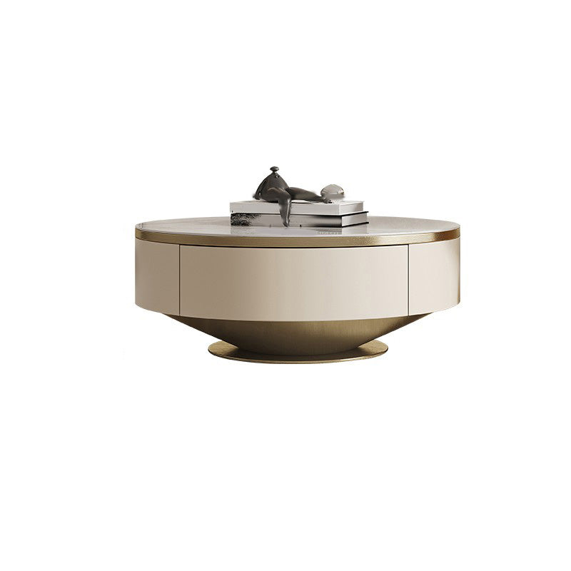 Slate and Metal Coffee Table Pedestal Round Cocktail Table with Drawer Gold Clearhalo 'Coffee & Accent Tables' 'Coffee Tables' 'coffee_tables' 'furn' 'furn_coffee_tables' 'Furniture' 'Living Room Furniture' 6994455