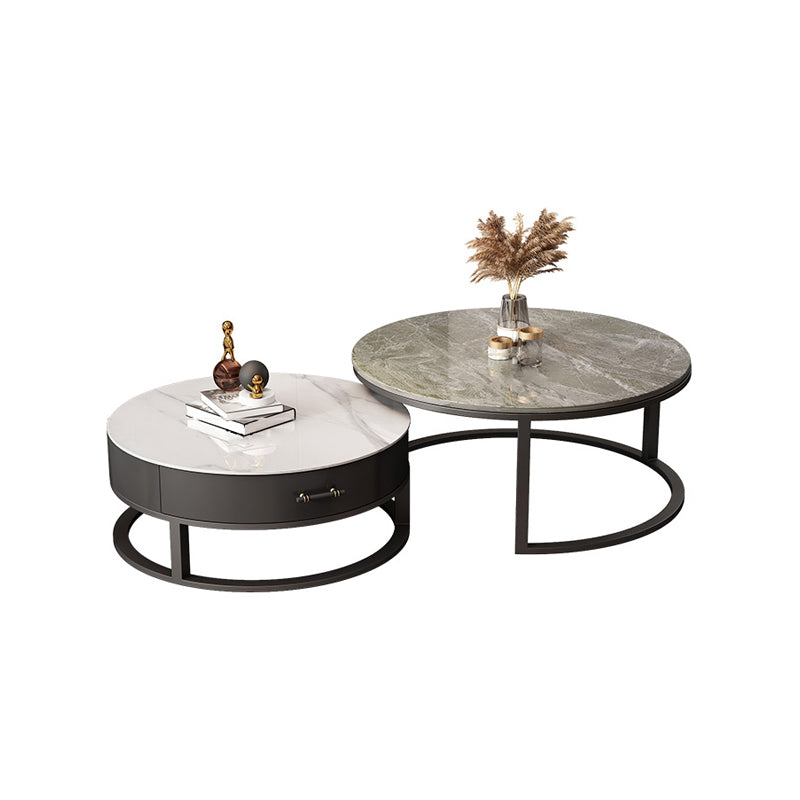 Frame Coffee Table Set Slate Cocktail Table with Storage Drawers 28"L x 28"W x 18"H + 20"L x 20"W x 16"H Light Gray Clearhalo 'Coffee & Accent Tables' 'Coffee Tables' 'coffee_tables' 'furn' 'furn_coffee_tables' 'Furniture' 'Living Room Furniture' 6994497