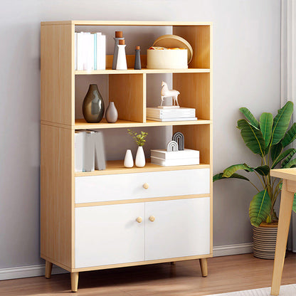 Contemporary Wooden Cabinet with Shelves and Drawers and Straight Legs