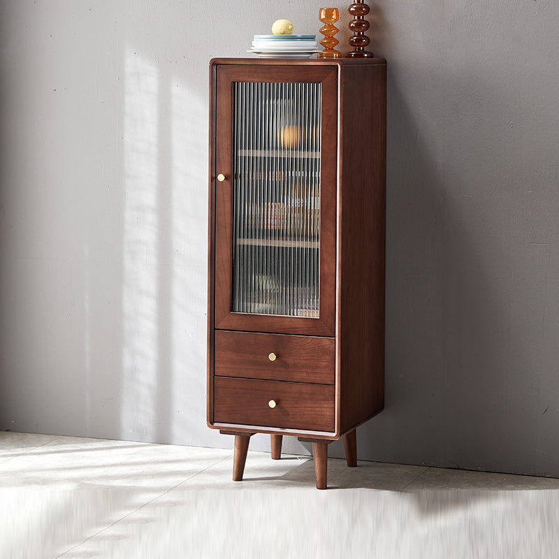 Glass Paned Accent Cabinet Modern Style 1-Door Chest with Drawers