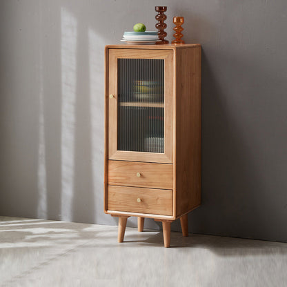 Glass Paned Accent Cabinet Modern Style 1-Door Chest with Drawers 15.7"L x 15.7"W x 40.6"H Natural