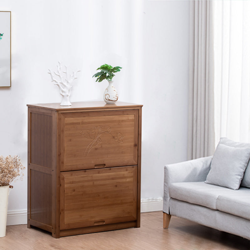 Mid Century Modern Brown Accent Cabinet with Doors in Solid Wood Rectangle Cabinet