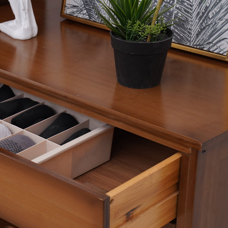 Mid Century Modern Brown Accent Cabinet with Doors in Solid Wood Rectangle Cabinet