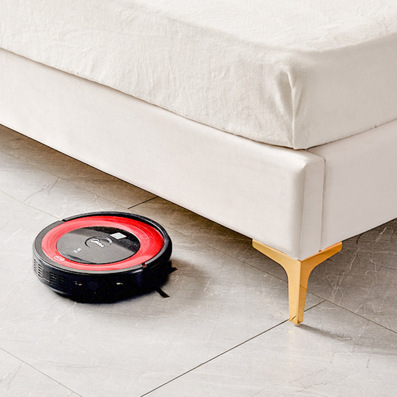 Lit plate-forme rembourré en cuir authentique contemporain Cadre de lit blanc