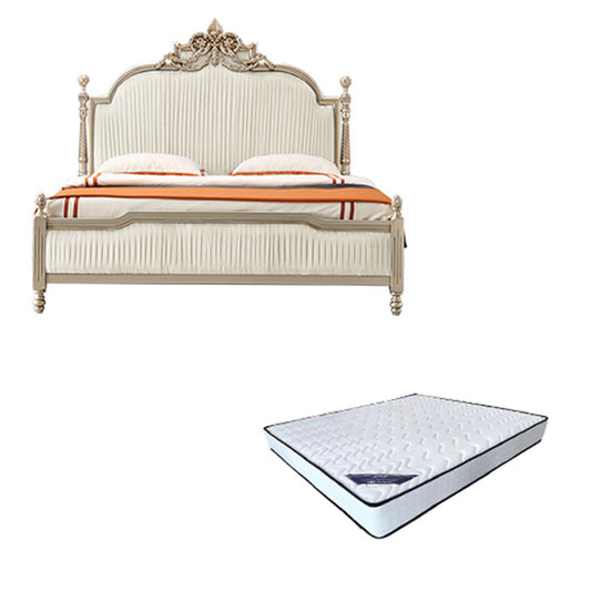 Victorian Upholstered Bed Frame with Nailhead Mattress Included Solid Wood Standard Bed Panel Bed & Mattress