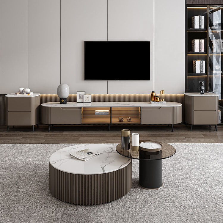 Stone TV Media Console Contemporary Media Console with 2 Drawers Clearhalo 'furn' 'furn_tv_stands_entertainment_centers' 'Furniture' 'Living Room Furniture' 'TV Stands & Entertainment Centers' 'TV Stands & Media Storage Furniture' 'tv_stands_entertainment_centers' 6995228