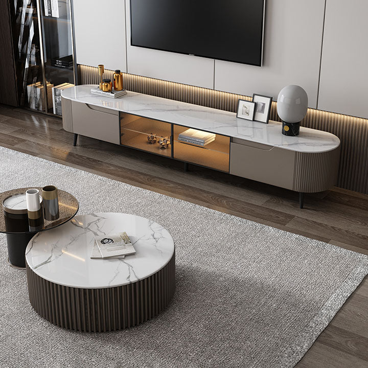 Stone TV Media Console Contemporary Media Console with 2 Drawers Clearhalo 'furn' 'furn_tv_stands_entertainment_centers' 'Furniture' 'Living Room Furniture' 'TV Stands & Entertainment Centers' 'TV Stands & Media Storage Furniture' 'tv_stands_entertainment_centers' 6995230