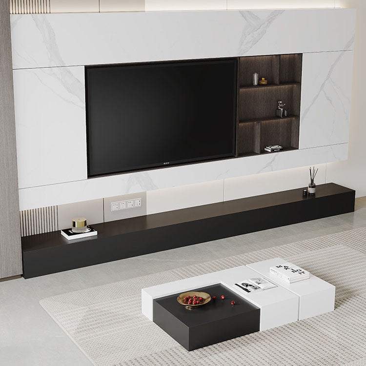 Contemporary TV Stand Console Black Stone Media Console with Drawers Clearhalo 'furn' 'furn_tv_stands_entertainment_centers' 'Furniture' 'Living Room Furniture' 'TV Stands & Entertainment Centers' 'TV Stands & Media Storage Furniture' 'tv_stands_entertainment_centers' 6995241
