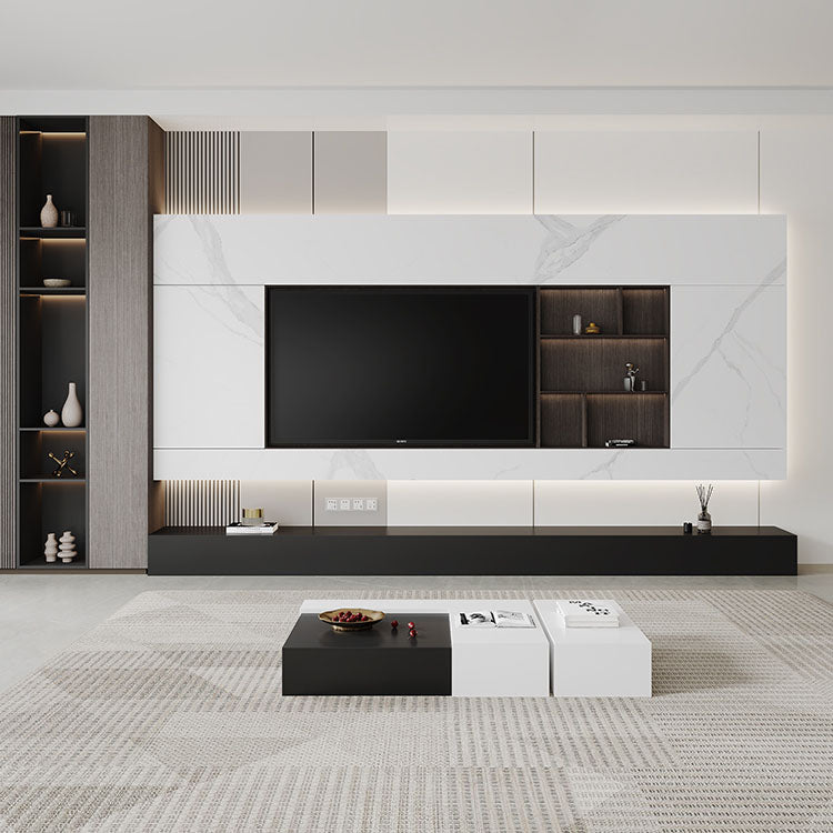 Contemporary TV Stand Console Black Stone Media Console with Drawers Clearhalo 'furn' 'furn_tv_stands_entertainment_centers' 'Furniture' 'Living Room Furniture' 'TV Stands & Entertainment Centers' 'TV Stands & Media Storage Furniture' 'tv_stands_entertainment_centers' 6995244