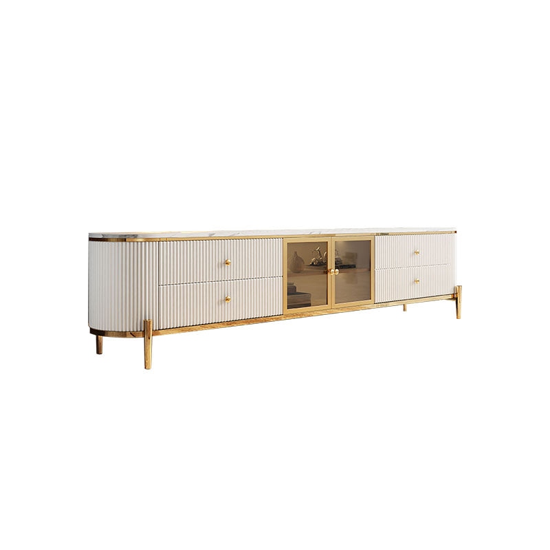 Marble Glam TV Console White 4 Drawers Media Console with Doors White Clearhalo 'furn' 'furn_tv_stands_entertainment_centers' 'Furniture' 'Living Room Furniture' 'TV Stands & Entertainment Centers' 'TV Stands & Media Storage Furniture' 'tv_stands_entertainment_centers' 6995256