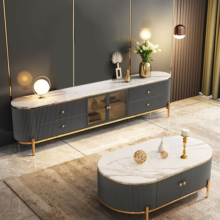 Marble Glam TV Console White 4 Drawers Media Console with Doors Clearhalo 'furn' 'furn_tv_stands_entertainment_centers' 'Furniture' 'Living Room Furniture' 'TV Stands & Entertainment Centers' 'TV Stands & Media Storage Furniture' 'tv_stands_entertainment_centers' 6995260