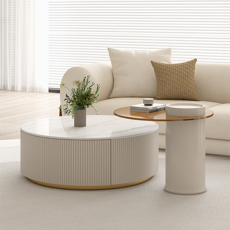 Modern Stone Drum Coffee Table with Storage Dia 31.5" Cocktail Table in Withe Clearhalo 'Coffee & Accent Tables' 'Coffee Tables' 'coffee_tables' 'furn' 'furn_coffee_tables' 'Furniture' 'Living Room Furniture' 6998283