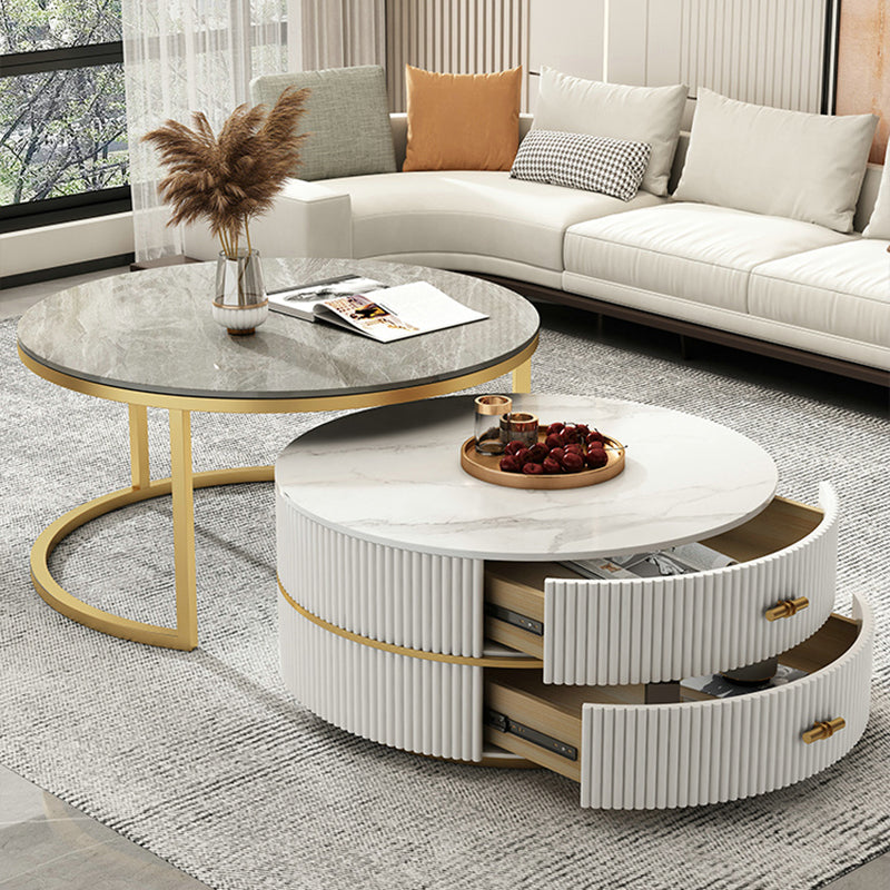 Slate Top Coffee Table Set Frame Cocktail Table with 2 Drawers Clearhalo 'Coffee & Accent Tables' 'Coffee Tables' 'coffee_tables' 'furn' 'furn_coffee_tables' 'Furniture' 'Living Room Furniture' 6998342