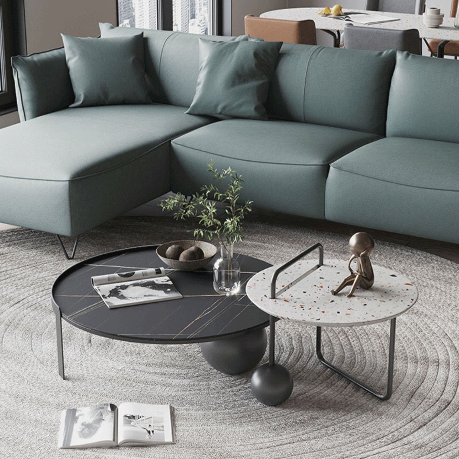 Round Stone Coffee Table Set Stainless Steel Simple Cocktail Table Clearhalo 'Coffee & Accent Tables' 'Coffee Tables' 'coffee_tables' 'furn' 'furn_coffee_tables' 'Furniture' 'Living Room Furniture' 6998355