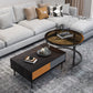 Modern 4 Legs Cocktail Table with 4 Drawers Glass & Wood 2 Nesting Coffee Table Set 31"L x 22"W x 14"H+28"L x 28"W x 18"H Walnut + Gray Clearhalo 'Coffee & Accent Tables' 'Coffee Tables' 'coffee_tables' 'furn' 'furn_coffee_tables' 'Furniture' 'Living Room Furniture' 6998370