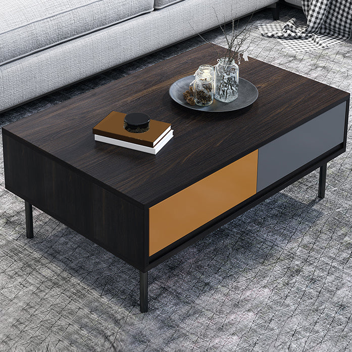 Modern 4 Legs Cocktail Table with 4 Drawers Glass & Wood 2 Nesting Coffee Table Set Clearhalo 'Coffee & Accent Tables' 'Coffee Tables' 'coffee_tables' 'furn' 'furn_coffee_tables' 'Furniture' 'Living Room Furniture' 6998375