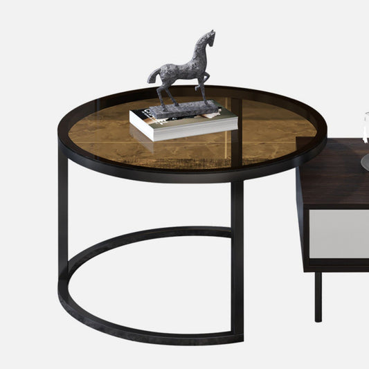 Modern 4 Legs Cocktail Table with 4 Drawers Glass & Wood 2 Nesting Coffee Table Set Clearhalo 'Coffee & Accent Tables' 'Coffee Tables' 'coffee_tables' 'furn' 'furn_coffee_tables' 'Furniture' 'Living Room Furniture' 6998380