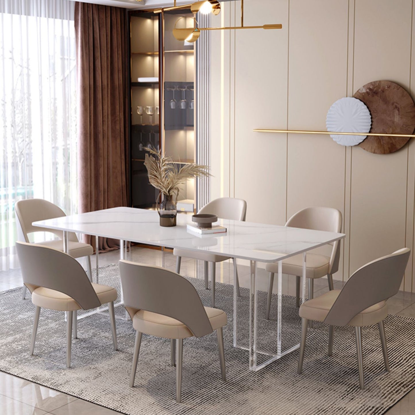 Mesa de comedor de piedra rectangular moderna 1/7 piezas de comedor juego para comedor