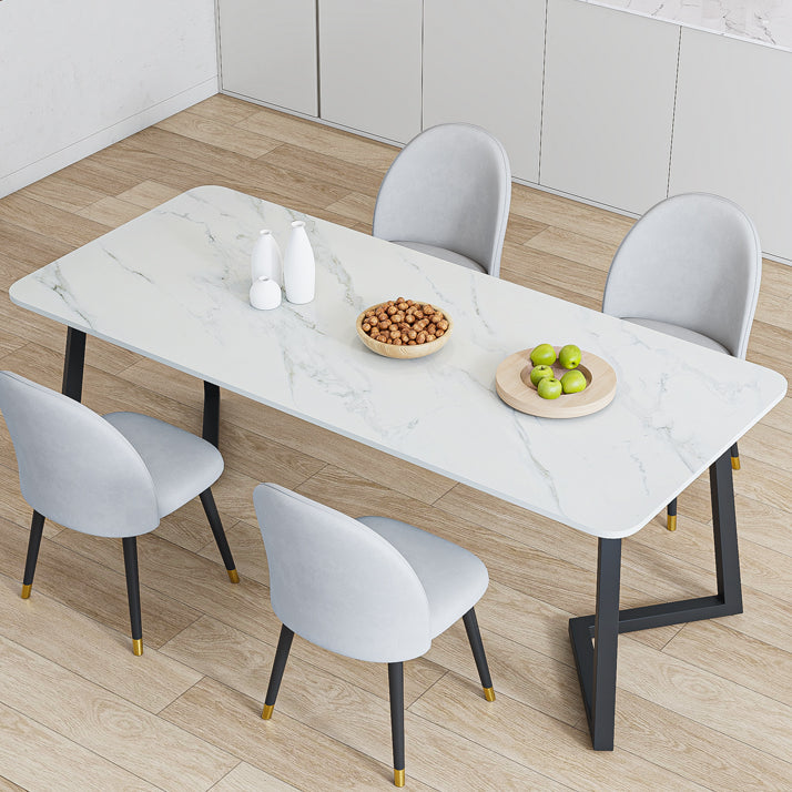 Modern Rectangle Stone Dining Table 1/2/5/7 Pieces Dining Set for Living Room 5 Pieces: White Table, 4 Chairs Clearhalo 'Dining Room Sets' 'Dining Tables & Seating' 'dining_room_set' 'furn' 'furn_dining_room_set' 'Furniture' 'Kitchen & Dining Furniture' 6999330