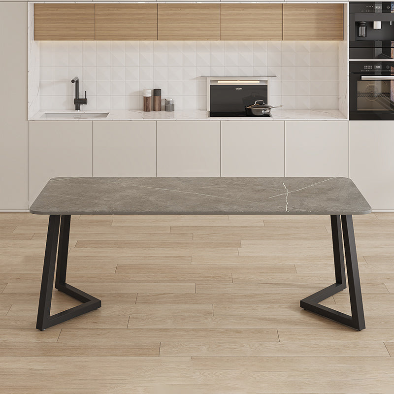 Modern Rectangle Stone Dining Table 1/2/5/7 Pieces Dining Set for Living Room Grey 71"L x 35"W Clearhalo 'Dining Room Sets' 'Dining Tables & Seating' 'dining_room_set' 'furn' 'furn_dining_room_set' 'Furniture' 'Kitchen & Dining Furniture' 6999335