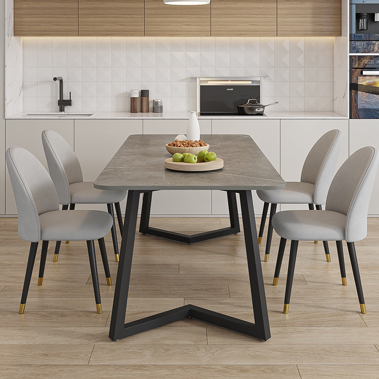 Modern Rectangle Stone Dining Table 1/2/5/7 Pieces Dining Set for Living Room 5 Pieces: Grey Table, 4 Chairs Clearhalo 'Dining Room Sets' 'Dining Tables & Seating' 'dining_room_set' 'furn' 'furn_dining_room_set' 'Furniture' 'Kitchen & Dining Furniture' 6999336