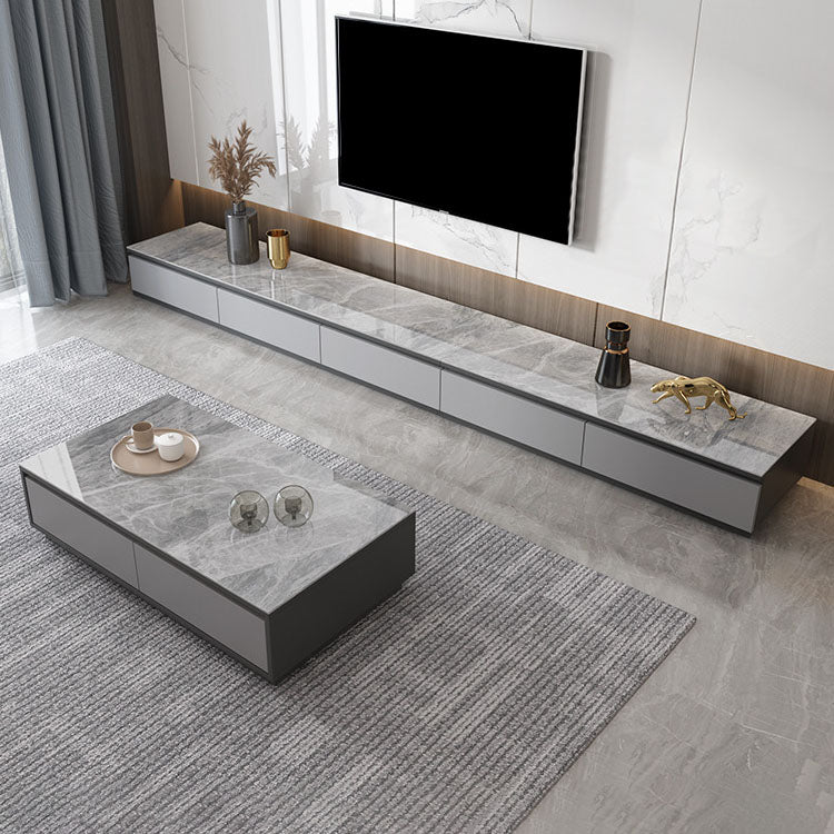 Console multimediale in finto legno Console TV grigia contemporanea con cassetti