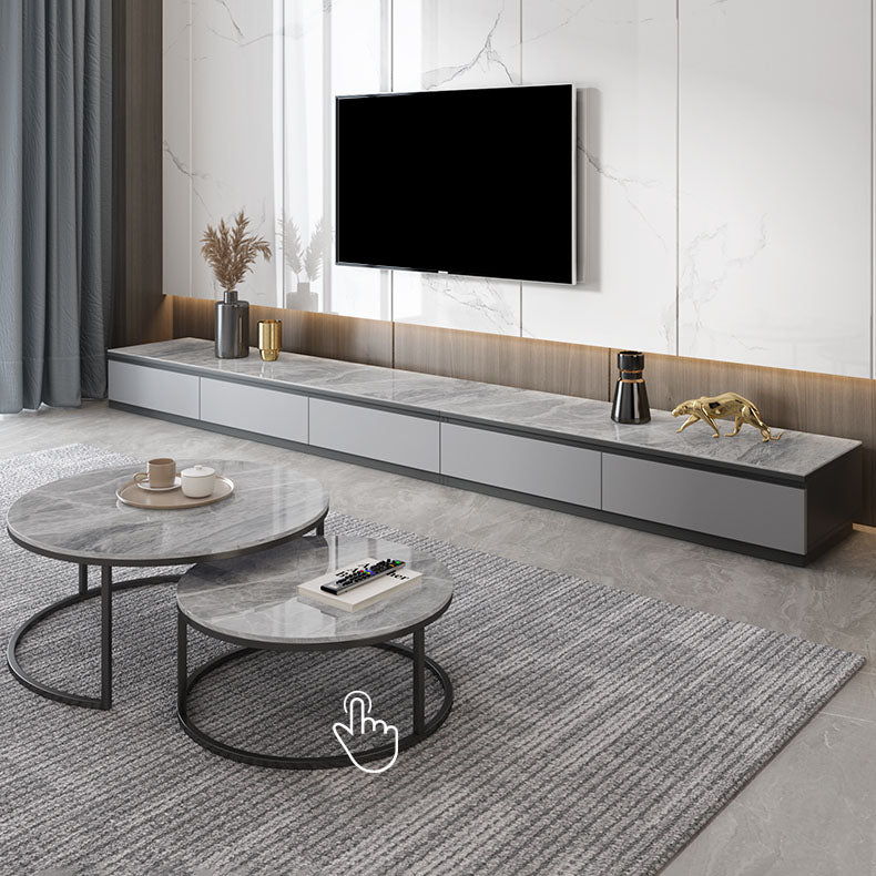 Console multimediale in finto legno Console TV grigia contemporanea con cassetti