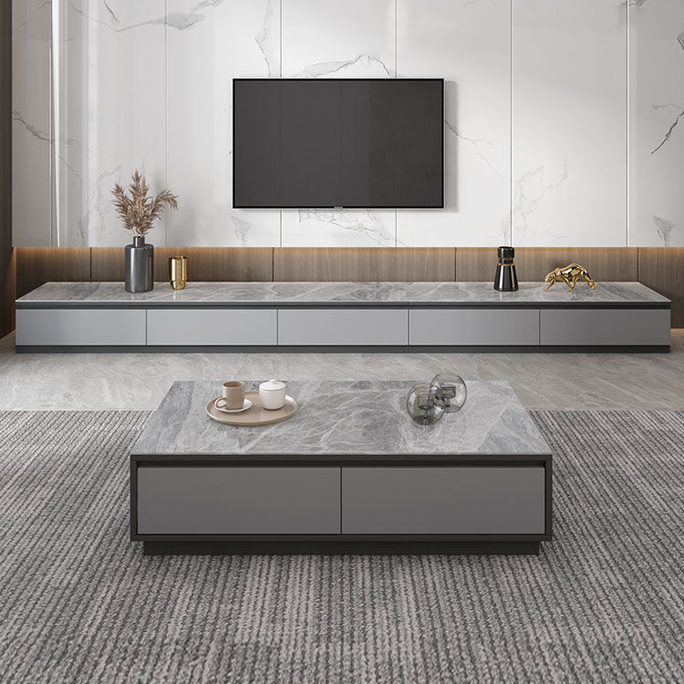 Console multimediale in finto legno Console TV grigia contemporanea con cassetti