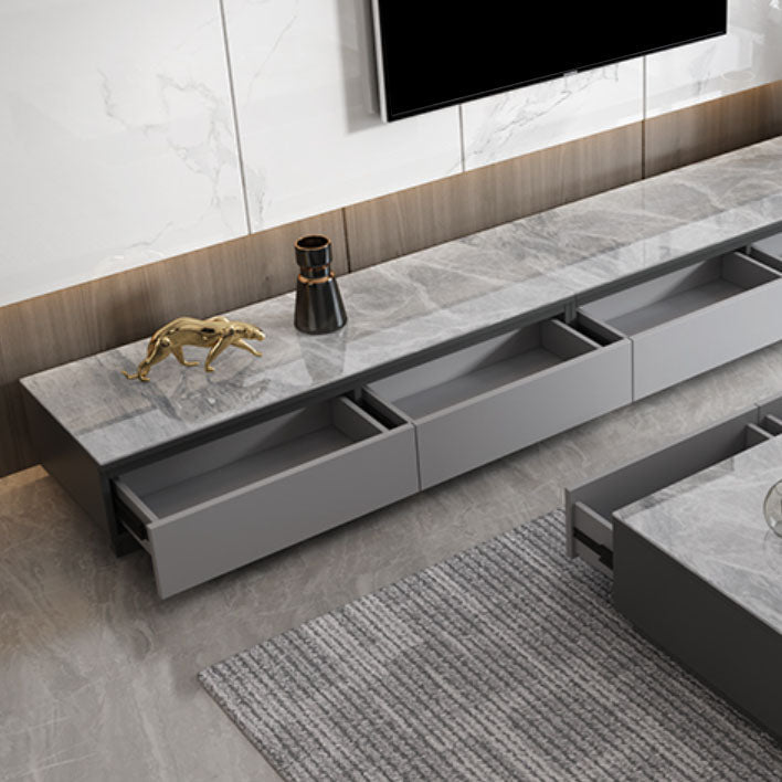 Console multimediale in finto legno Console TV grigia contemporanea con cassetti