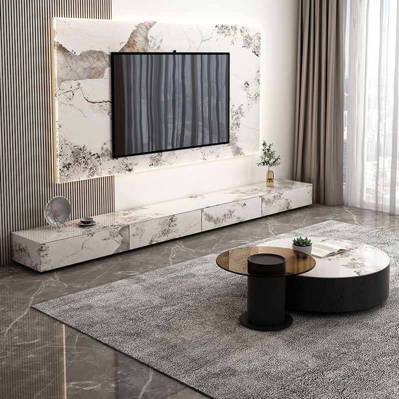 Stone TV Console Contemporary White Media Console with Drawers Clearhalo 'furn' 'furn_tv_stands_entertainment_centers' 'Furniture' 'Living Room Furniture' 'TV Stands & Entertainment Centers' 'TV Stands & Media Storage Furniture' 'tv_stands_entertainment_centers' 6999472