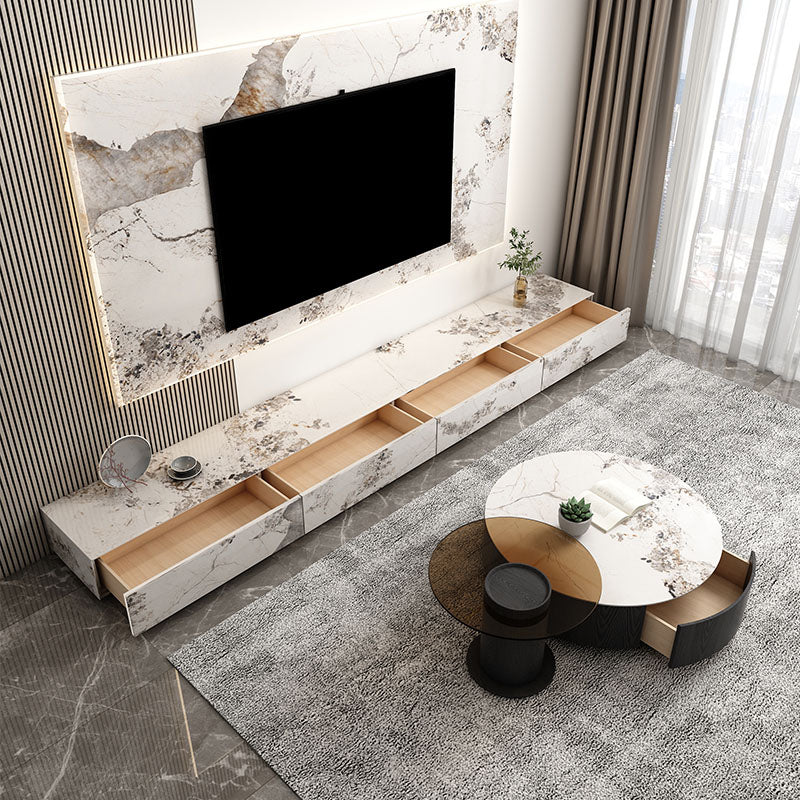 Stone TV Console Contemporary White Media Console with Drawers Clearhalo 'furn' 'furn_tv_stands_entertainment_centers' 'Furniture' 'Living Room Furniture' 'TV Stands & Entertainment Centers' 'TV Stands & Media Storage Furniture' 'tv_stands_entertainment_centers' 6999475