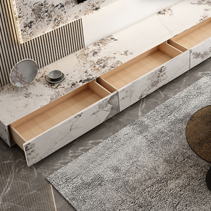 Stone TV Console Contemporary White Media Console with Drawers Clearhalo 'furn' 'furn_tv_stands_entertainment_centers' 'Furniture' 'Living Room Furniture' 'TV Stands & Entertainment Centers' 'TV Stands & Media Storage Furniture' 'tv_stands_entertainment_centers' 6999478