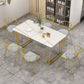 Nordic Rectangle Stone Dining Table 1/5/7 Pieces Dining Set for Dining Room 7 Pieces: White-gold Table, 6 Chairs Clearhalo 'Dining Room Sets' 'Dining Tables & Seating' 'dining_room_set' 'furn' 'furn_dining_room_set' 'Furniture' 'Kitchen & Dining Furniture' 6999511