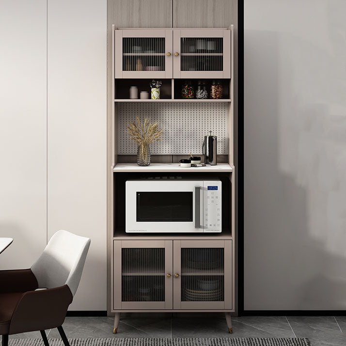 Ultra Modern Dining Hutch Faux Wood Storage Cabinet for Dining Room 31"L x 16"W x 80"H Grey Clearhalo 'Display & China Cabinets' 'display_china_cabinets' 'furn' 'furn_display_china_cabinets' 'Furniture' 'Kitchen & Dining Furniture' 6999541