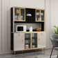 Contemporary Dining Hutch Glass Doors Faux Wood Storage Cabinet for Dining Room