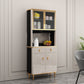 Contemporary Dining Hutch Glass Doors Faux Wood Storage Cabinet for Dining Room
