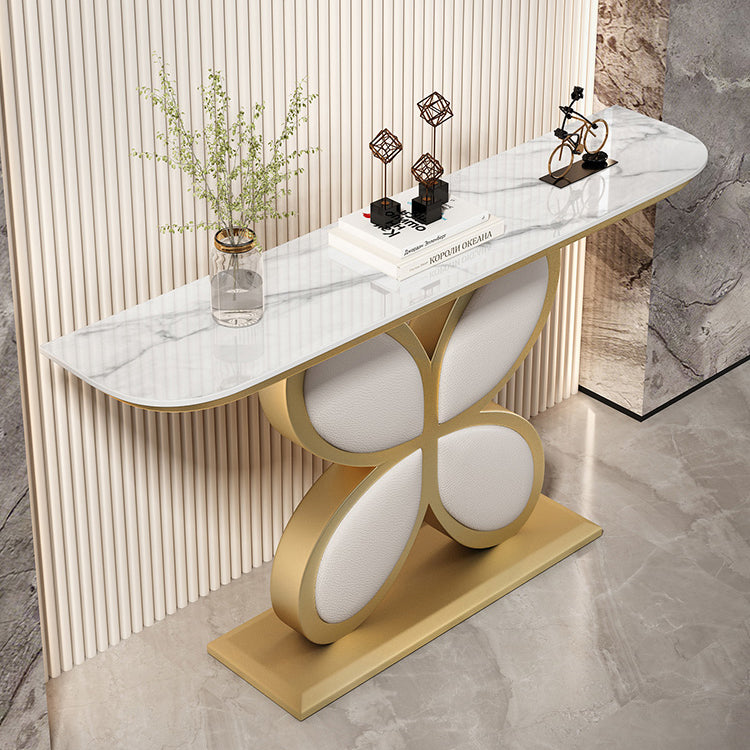 Mesa de acento de media luna Acabado antiguo Mesa de sofá de consola en piedra