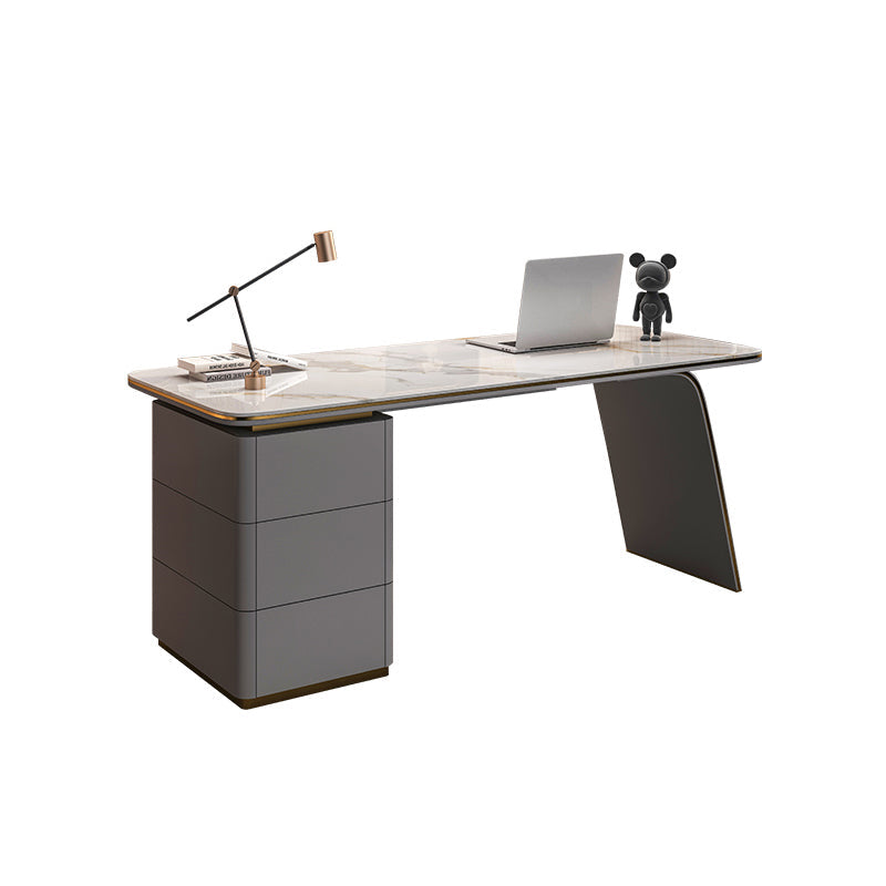 Bureau de bureau en pierre moderne bureau de tâche de forme rectangulaire avec 4 dessins en blanc