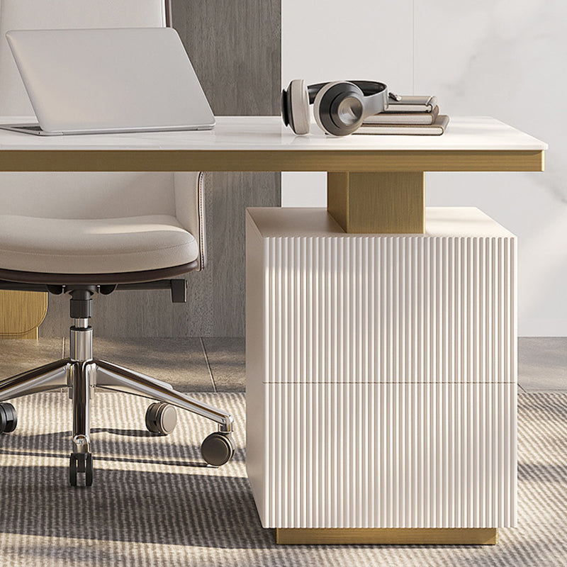 Descripción de oficina de la oficina de acabado antiguo escritorio de computadora glamoroso con 2 cajones de almacenamiento