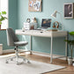Modern Style Wood Office Desk Rectangular Shape Task Desk with 2-Legs in White/Blue