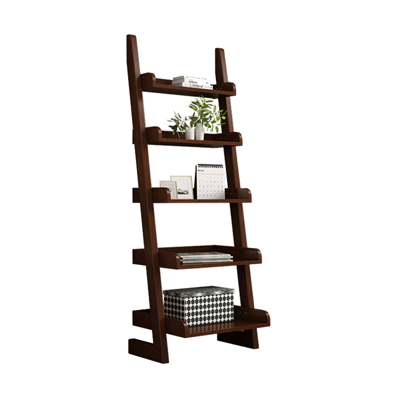 Open Back Ladder Bookshelf Wooden Bookcase with Shelves for Study Room Walnut Clearhalo 'Bookcases' 'furn' 'furn_bookcases' 'Furniture' 'Office Furniture' 7000925