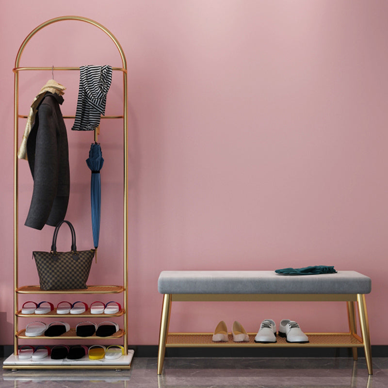 Banc d'entrée moderne banc de siège en métal rembourré avec rangement de chaussures