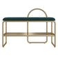 Glam Style Entryway Bench Cushioned Metal Seating Bench with Shelves