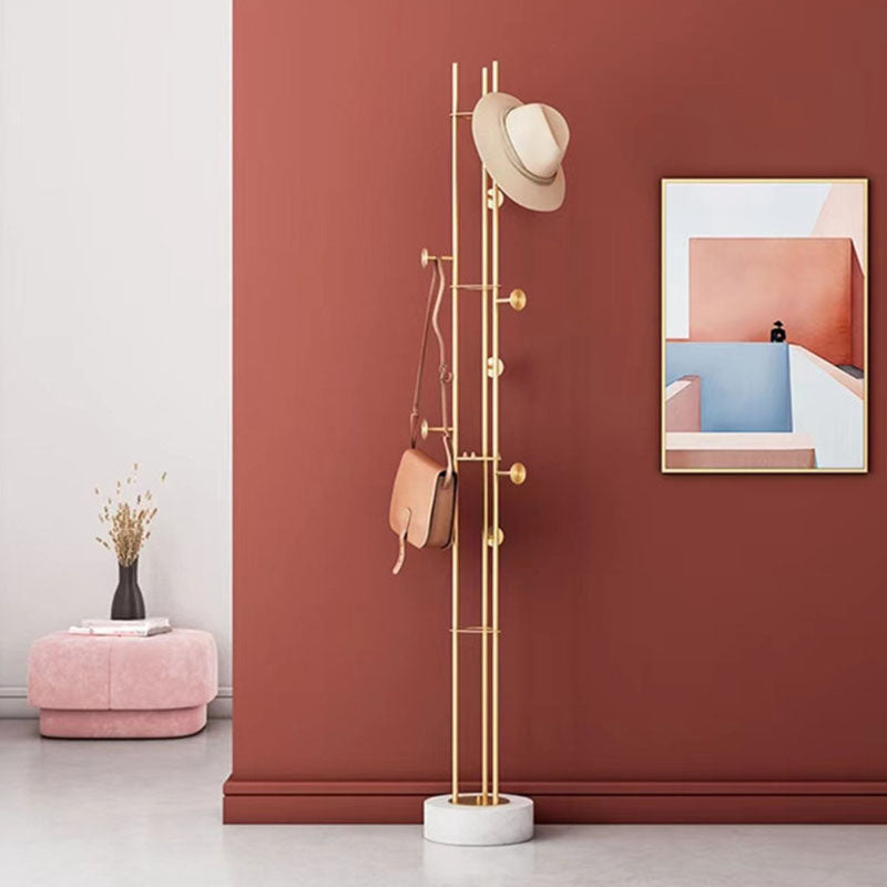 Marble Base Coat Hanger Metal Standing Entry Hall Tree with 8 Hooks Clearhalo 'Entry & Mudroom Furniture' 'furn' 'furn_hall_tree_coat_racks' 'Furniture' 'Hall Trees & Coat Racks' 'hall_tree_coat_racks' 7001084