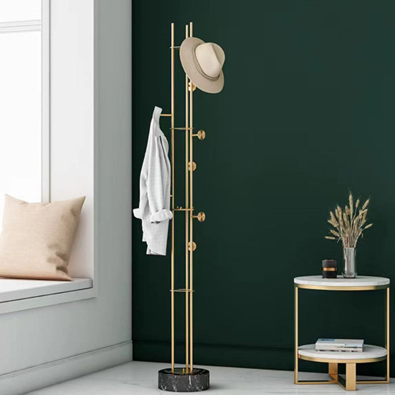 Marble Base Coat Hanger Metal Standing Entry Hall Tree with 8 Hooks Gold-Black Clearhalo 'Entry & Mudroom Furniture' 'furn' 'furn_hall_tree_coat_racks' 'Furniture' 'Hall Trees & Coat Racks' 'hall_tree_coat_racks' 7001085